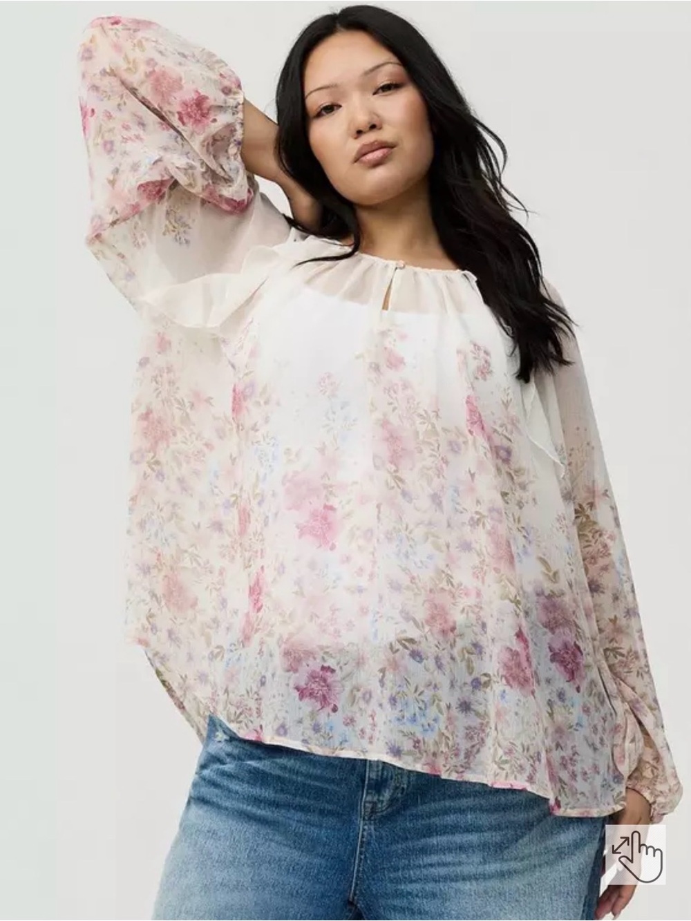 torrid Sheer Floral Peasant Blouse - White & Pink